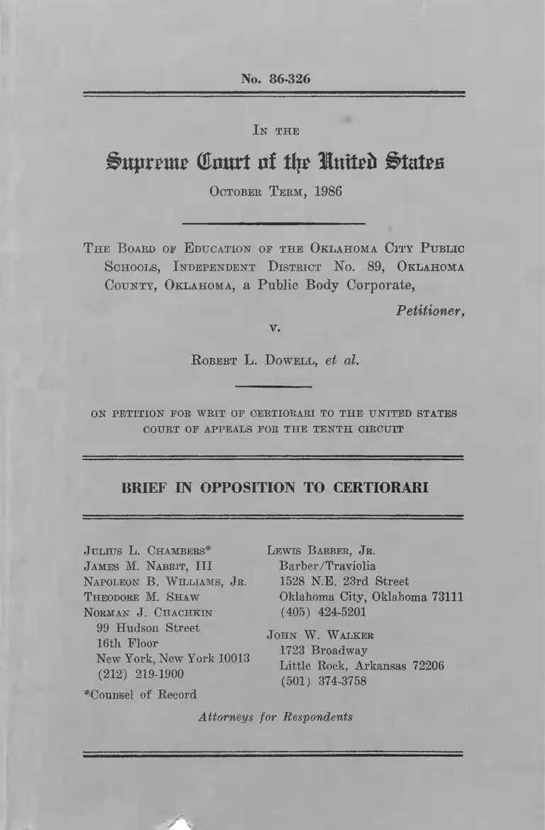 Oklahoma City Public Schools Board of Education v. Dowell Brief in Opposition to Certiorari preview