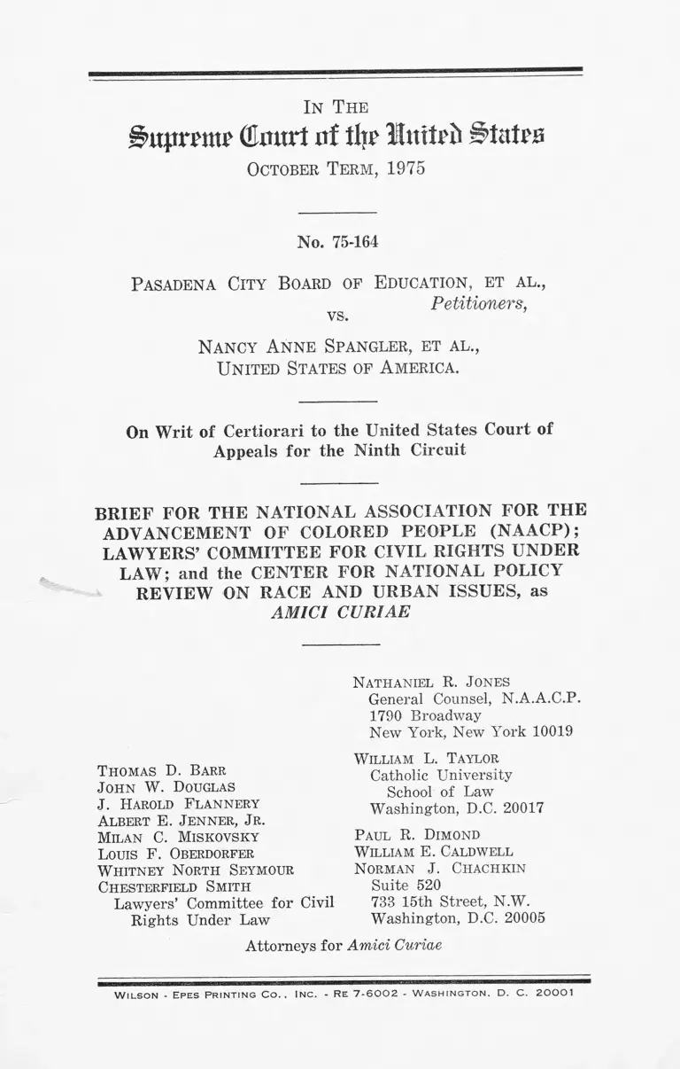 Pasadena City Board of Education v. Spangler Brief Amici Curiae preview