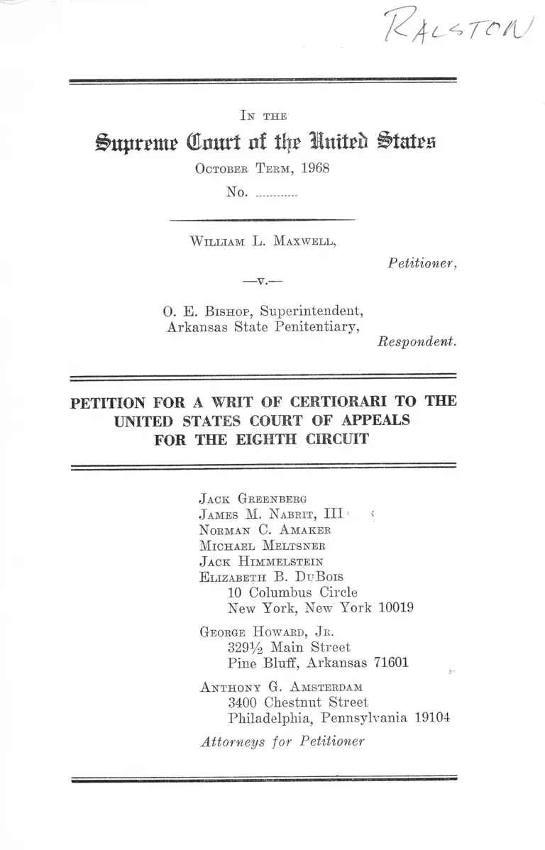 Maxwell v. Bishop Petition for a Writ of Certiorari to the US Court of Appeals for the Eighth Circuit preview