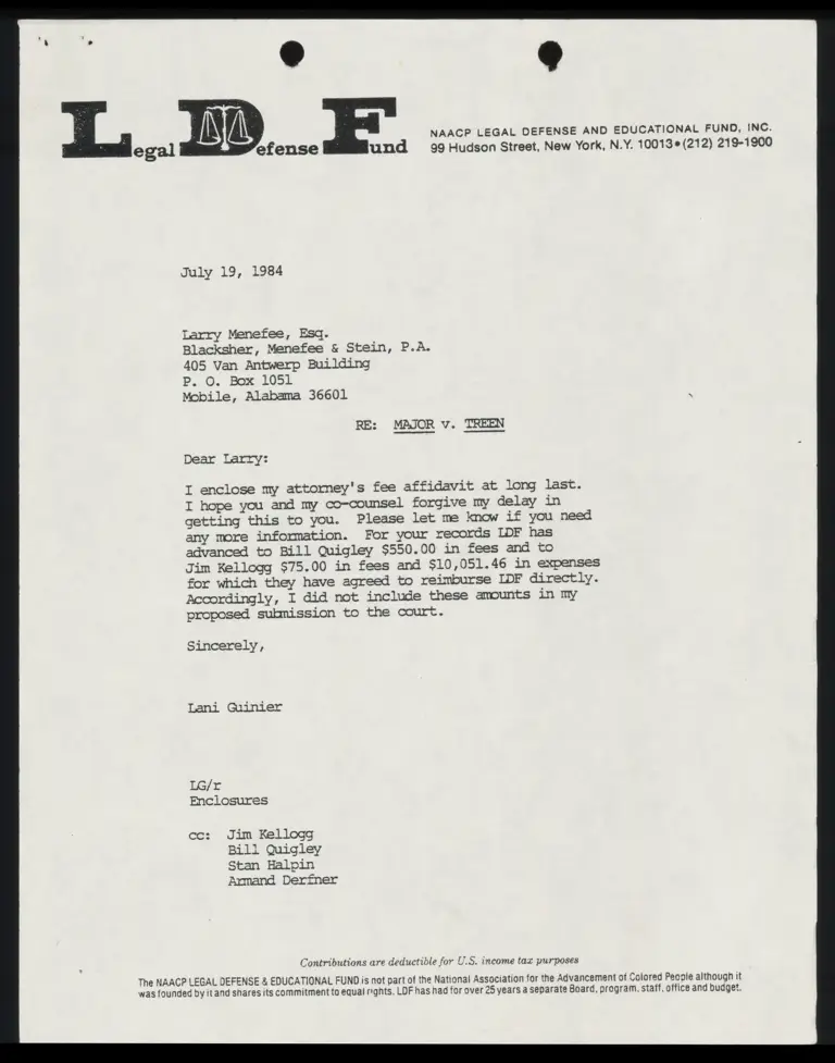 Correspondence from Guinier to Menefee; Affidavit of Lani Guinier and Appendices (Redacted) preview
