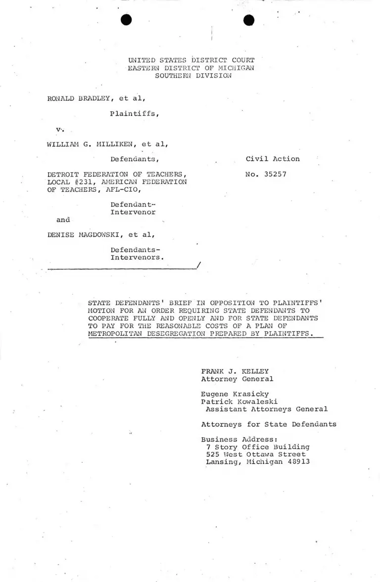 Defendants' Brief in Opposition to Plaintiffs' Motion Requiring Defendants to Cooperate and Pay for a Desegregation Plan Prepared by Plaintiffs preview