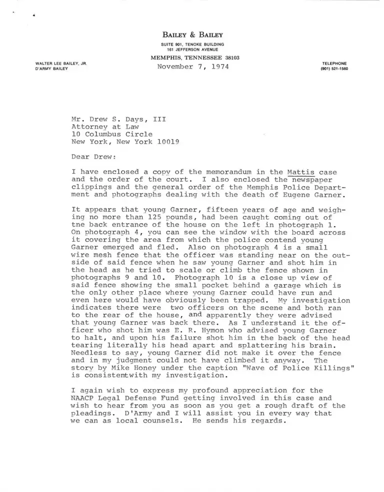 Letter from Bailey Jr. to Drew Days III RE: Memorandum and Order in Mattis Case (Redacted) preview