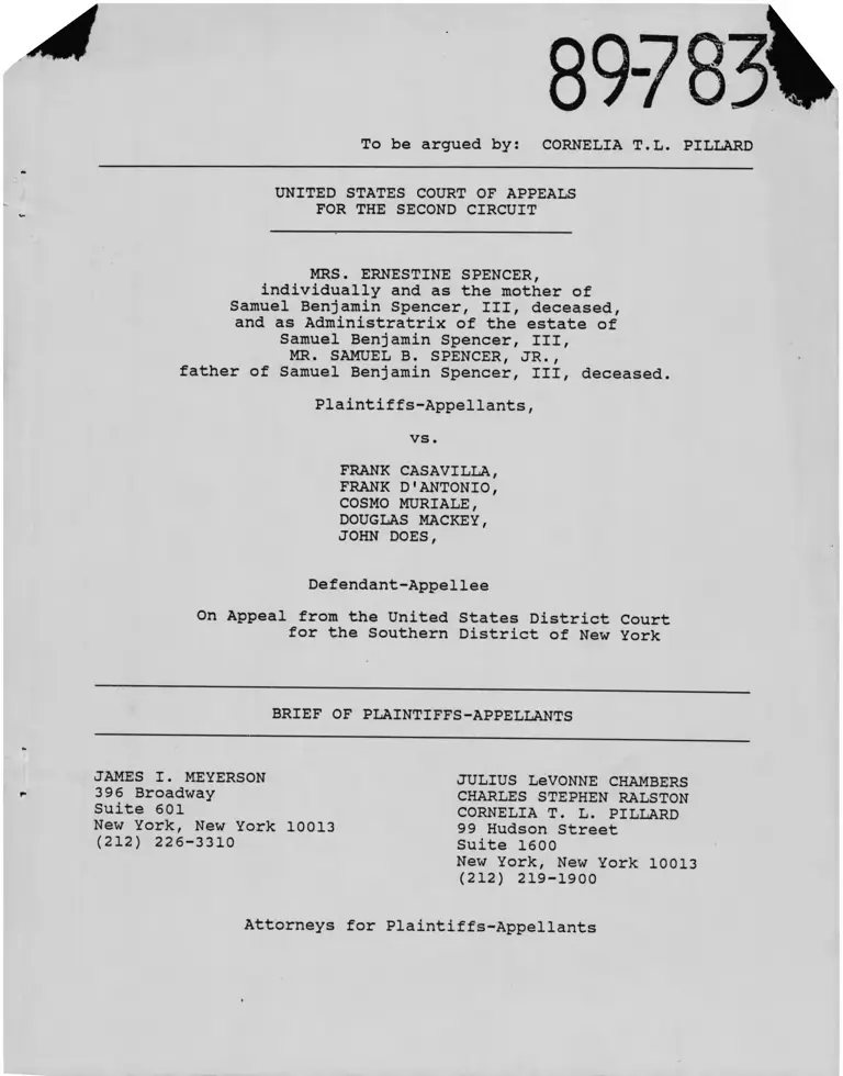 Spencer v Casavilla Brief of Plaintiff Appellants preview
