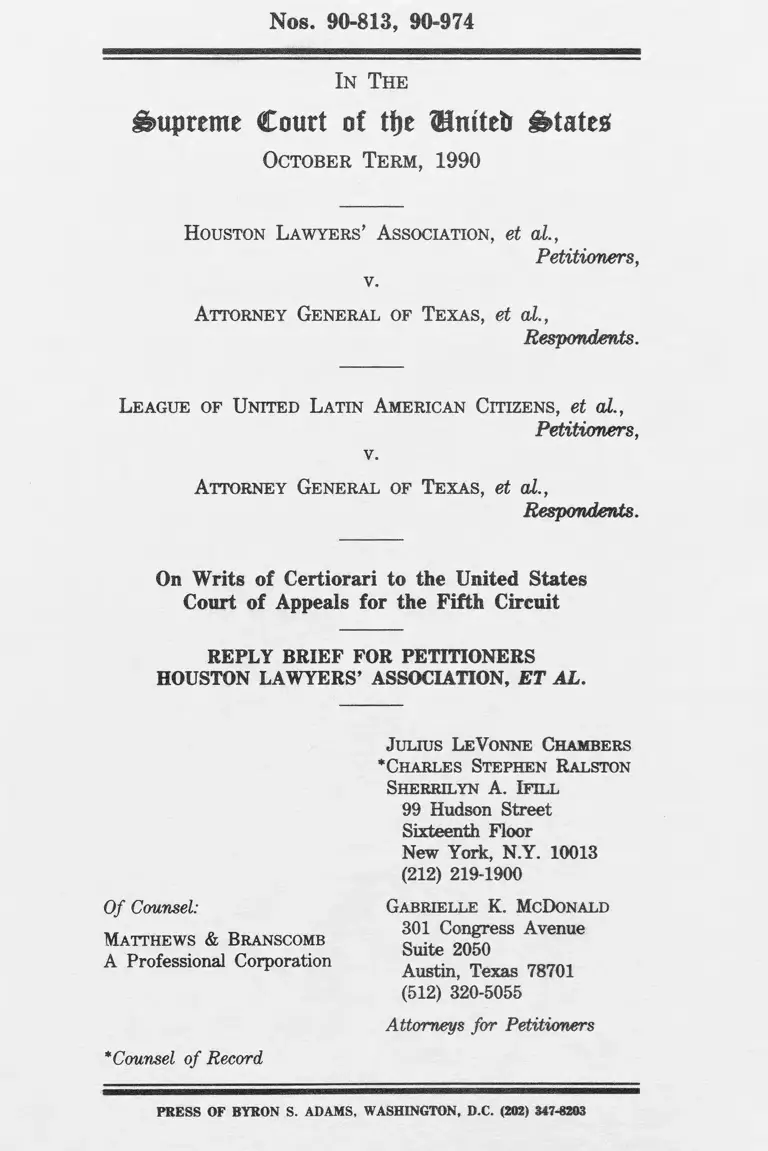 Houston Lawyers' Association v. Attorney General of Texas Reply Brief for Petitioners preview