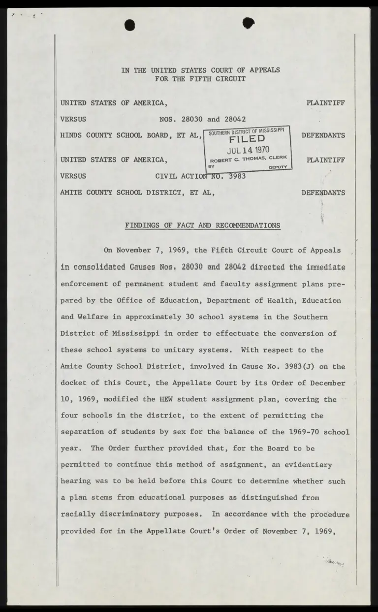 United States v. Amite County Findings of Fact and Recommendations preview