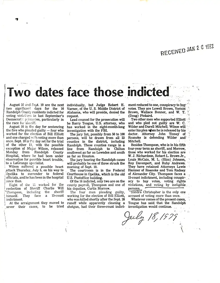 Voter Fraud News Clippings; Memorandum from Siegelman to District Attorneys preview