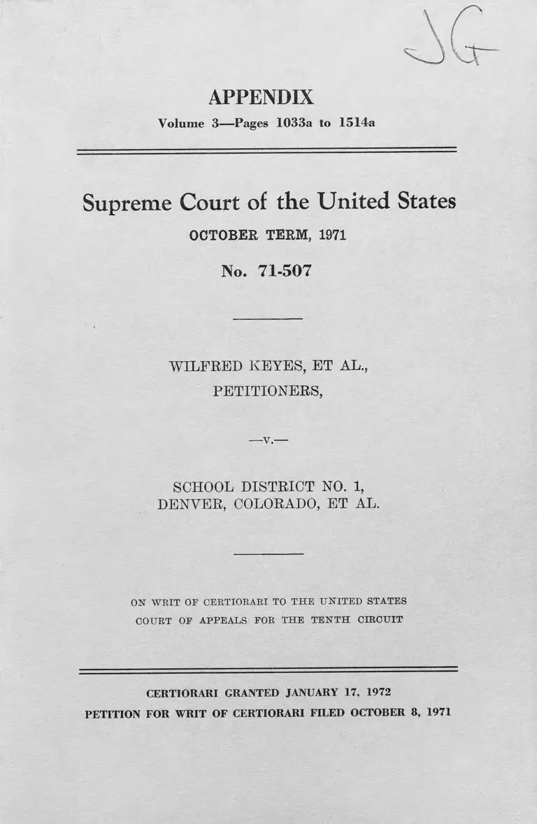 Keyes v. School District No. 1 Denver, CO. Appendix Vol. 3 preview