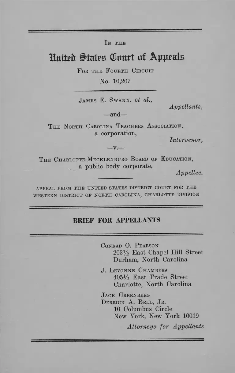 Swann v. Charlotte-Mecklenberg Board of Education Brief for Appellants preview