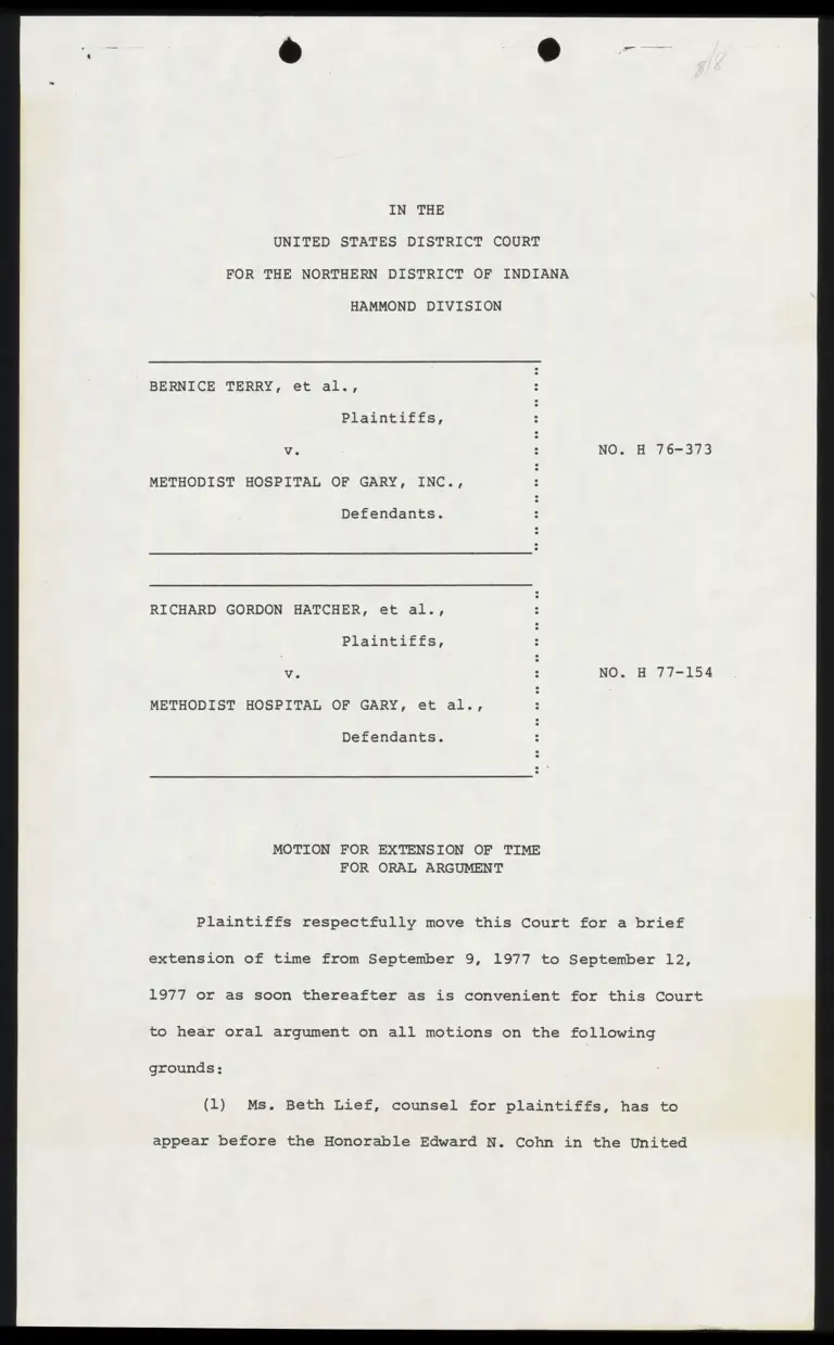 Motion For Extension of Time For Oral Argument and Order preview