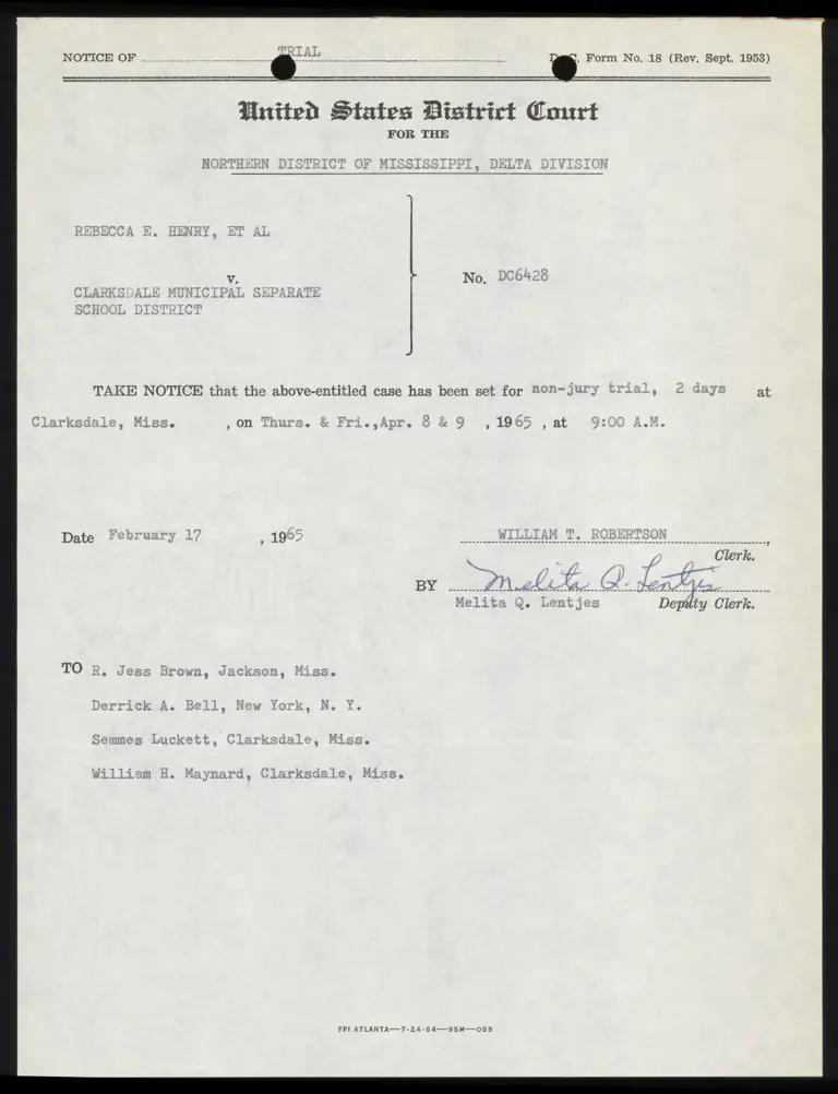 Notice of Trial Dates preview