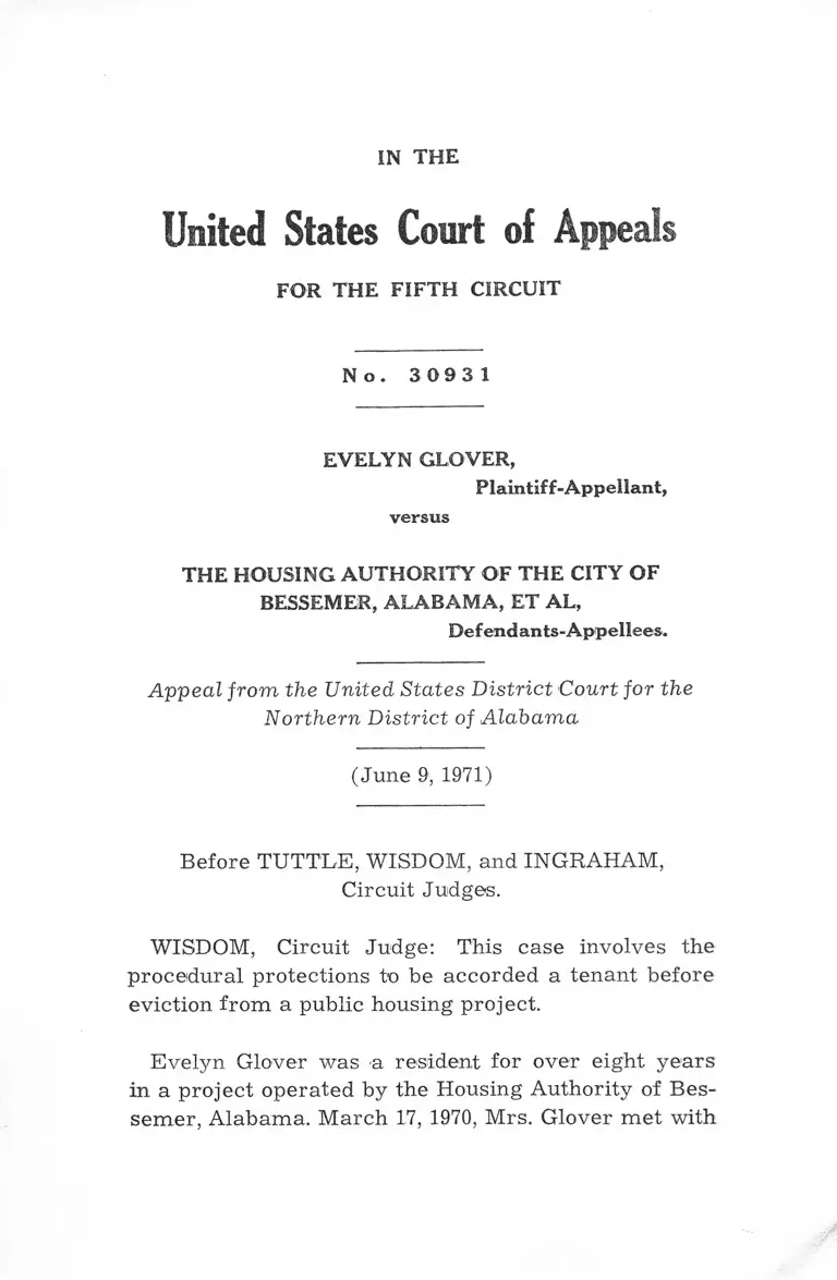 Glover v. Bessemer, AL Housing Authority Order to Be Remanded to District Court preview