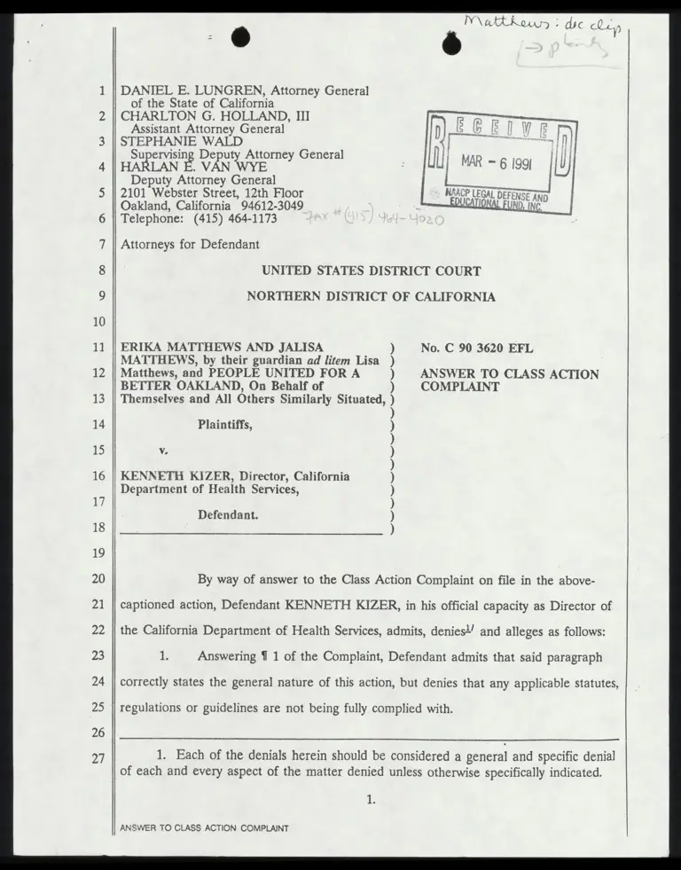 Answer to Class Action Complaint preview