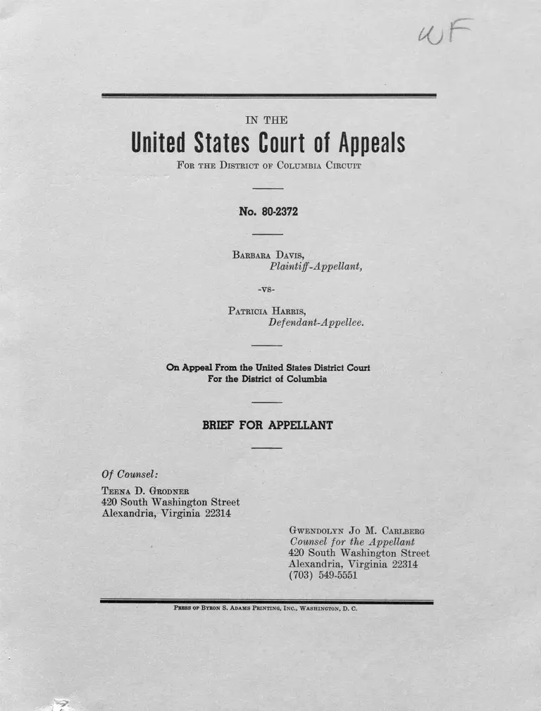 Davis v. Harris Brief for Appellant preview