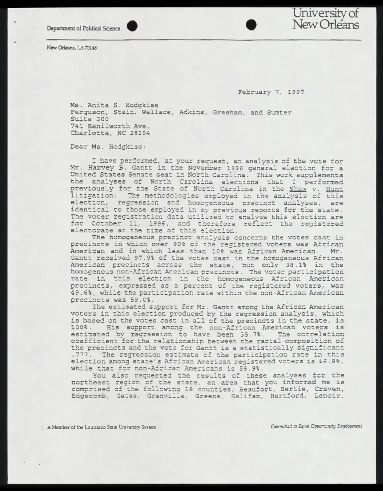 Correspondence from Engstrom to Hodgkiss Re: Gantt Analysis preview