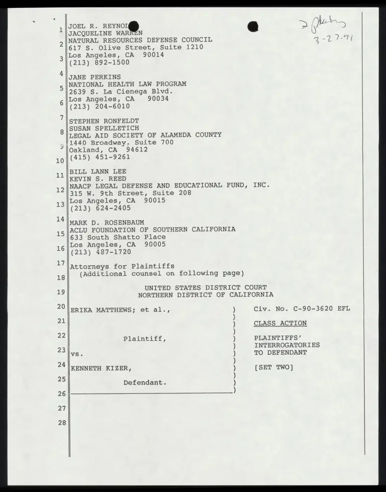 Plaintiffs' Interrogatories to Defendant Set Two preview