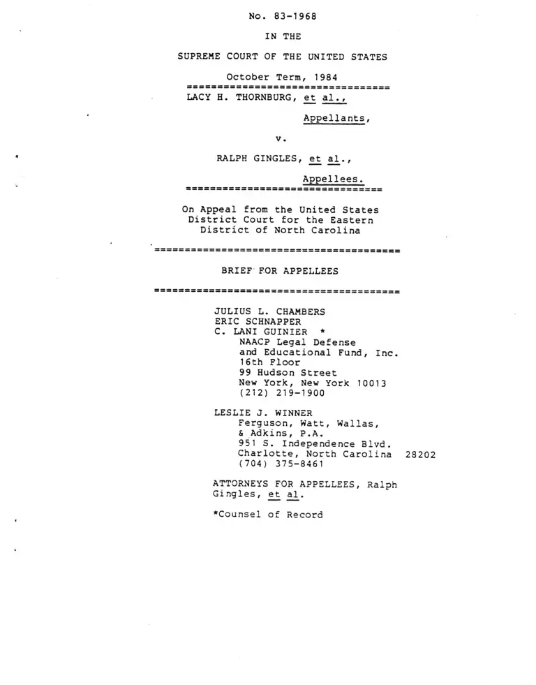 Thornburg v. Gingles Brief for Appellees preview