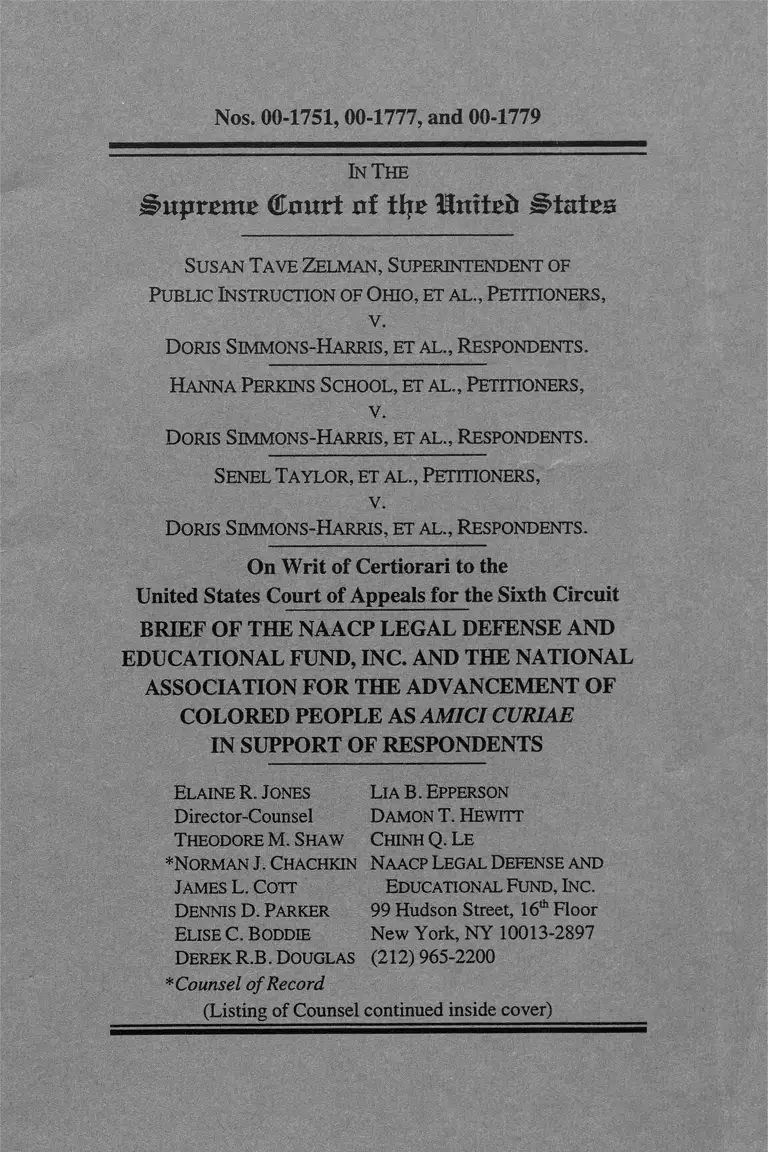Zelman v. Harris Brief Amicus Curiae in Support of Respondents preview