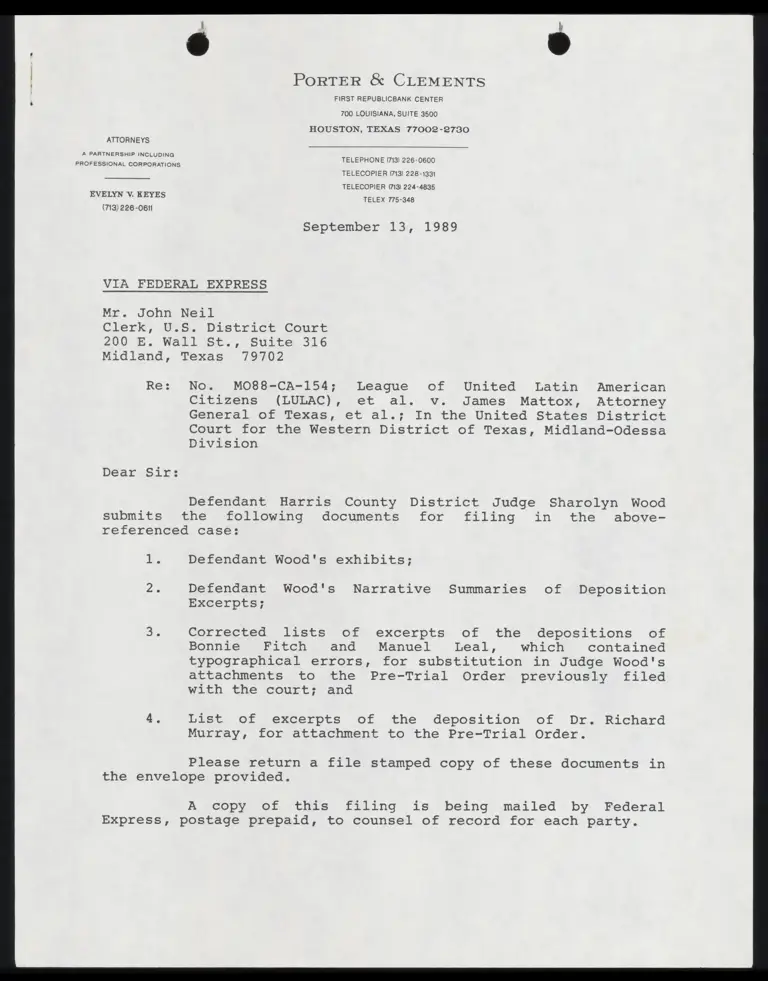 Correspondence from Keyes to Clerk Re: Submission of Wood Documents preview