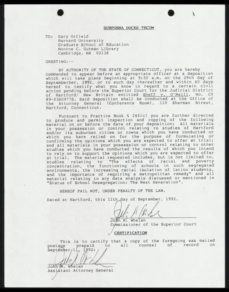 Deposition Subpoena for Gary Orfield preview