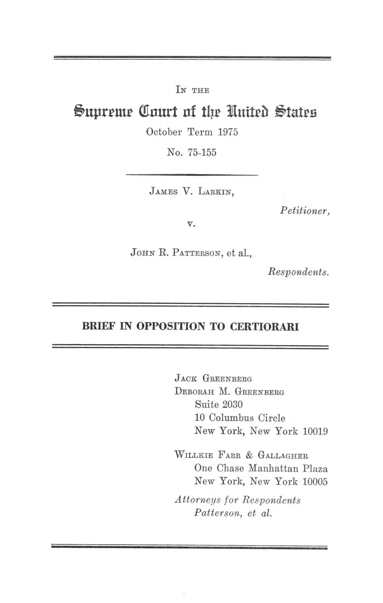 Larkin v. Paterson Brief in Opposition to Certiorari preview