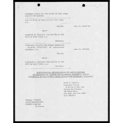 Supplemental Memorandum of Law In Support of Defendants’ Motion for Summary Judgment and In Opposition to Plaintiffs’ Cross-Motion for Summary Judgement preview