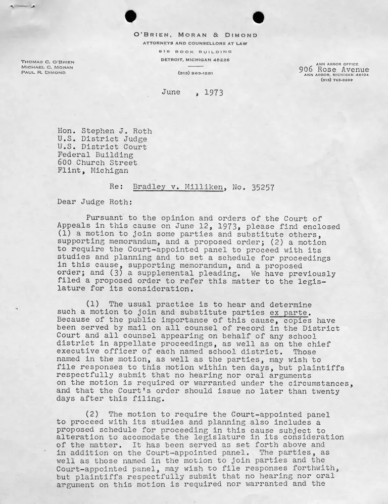 Letter from Dimond to Judge Roth RE Motions, Memos in Support, Proposed Order, and Supplemental Pleading preview