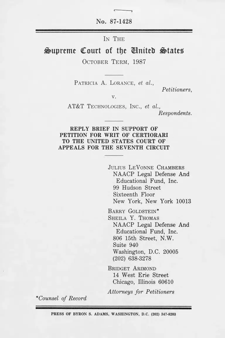 Lorance v. AT&T Technologies, Inc. Reply Brief in Support of Petition for Writ of Certiorari preview