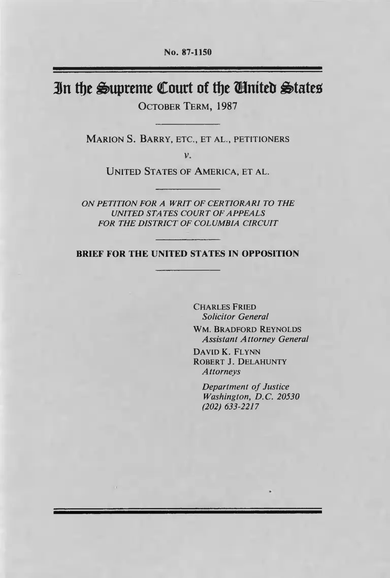 Barry v. United States Brief for the United States in Opposition preview