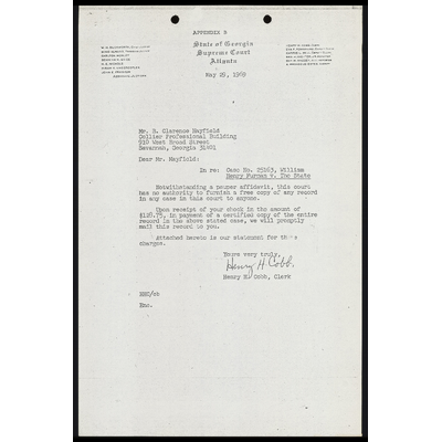 Correspondence from Clerk to Mayfield preview