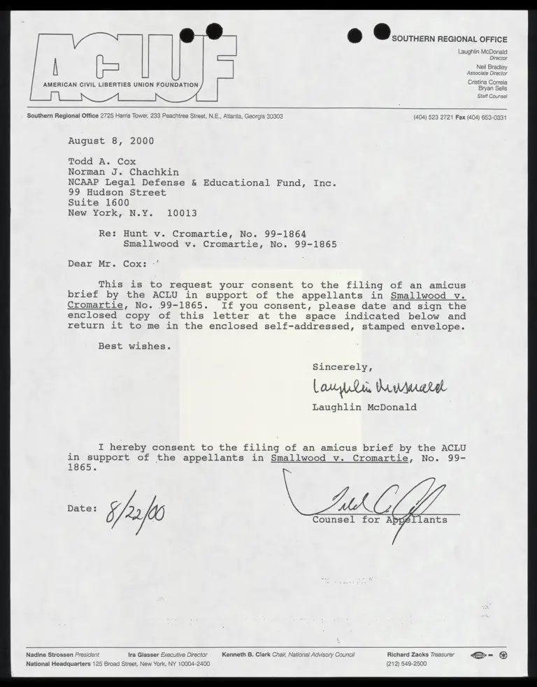 Correspondence from McDonald to Cox and Chachkin preview