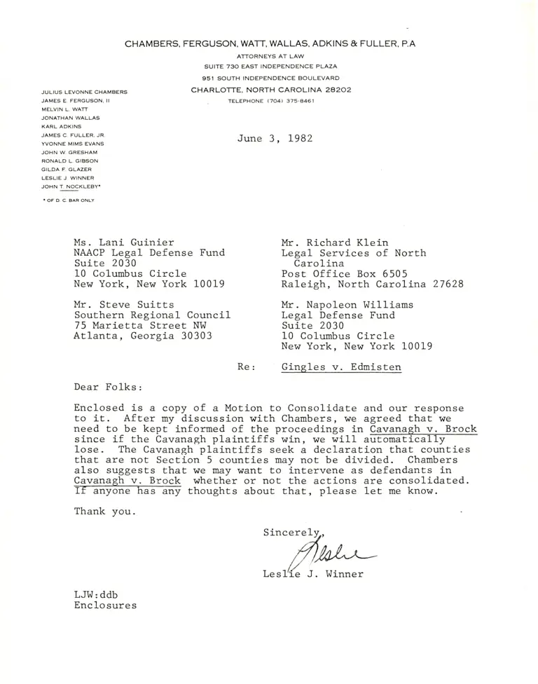 Correspondence from Winner to Guinier, Suitts, Klein, and Williams preview