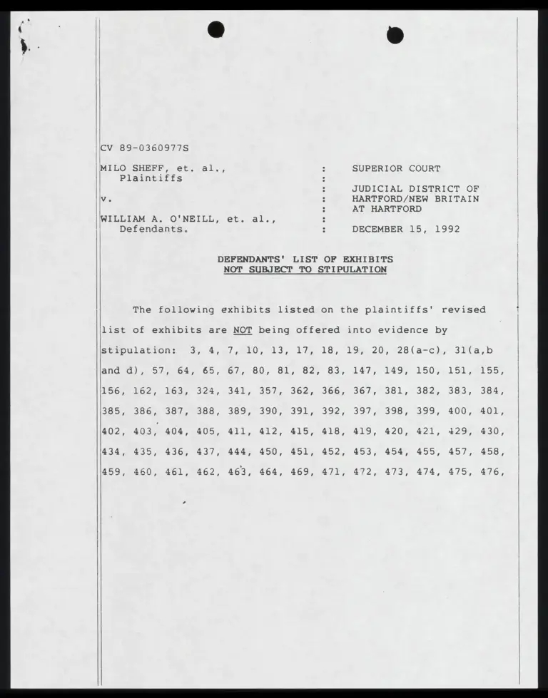 Defendants' List of Exhibits Not Subject to Stipulation preview