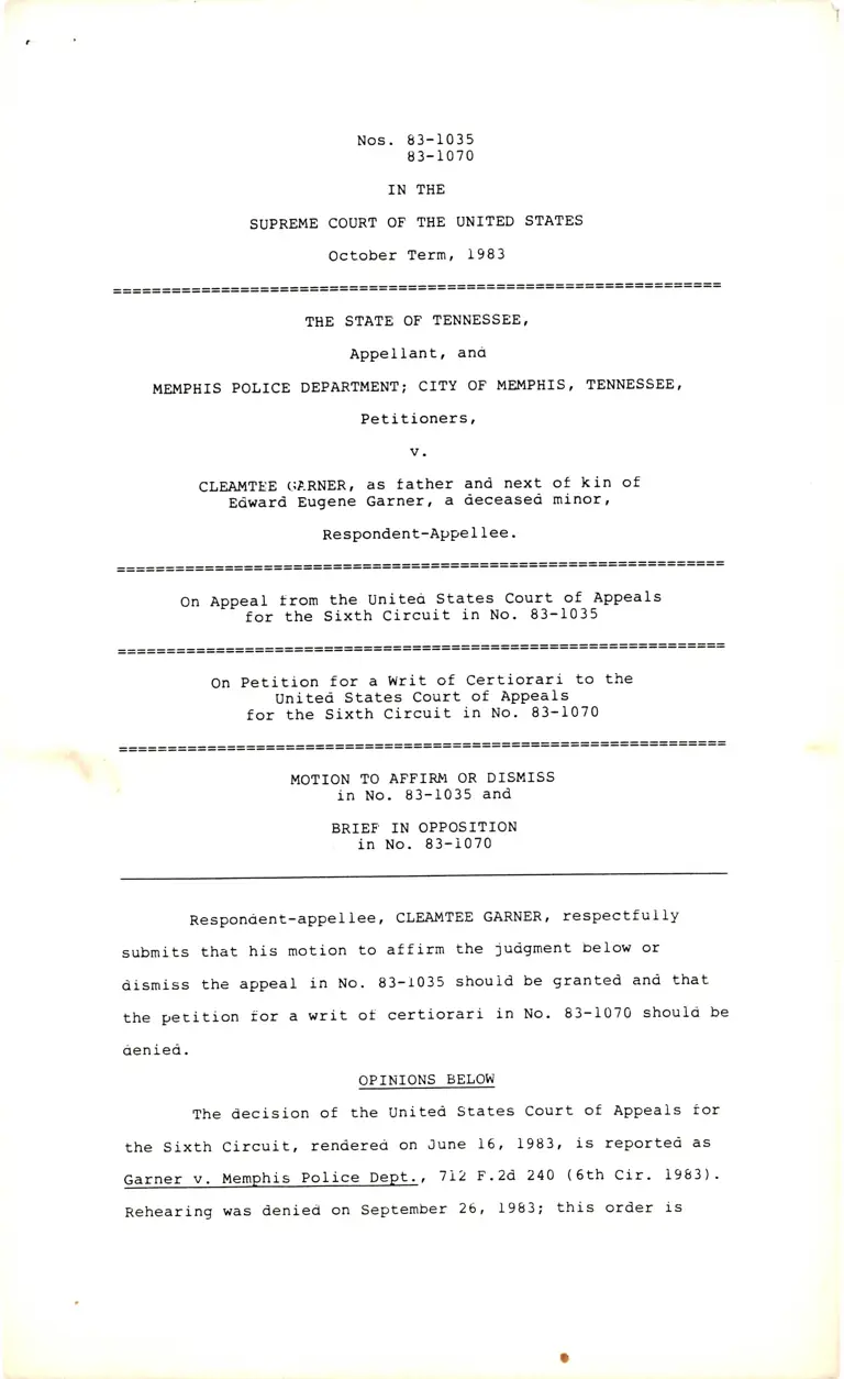 Motion to Affirm or Dismiss and Brief in Opposition preview