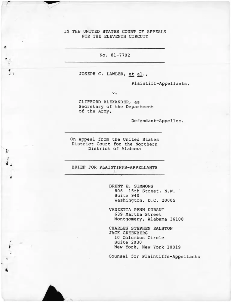 Lawler v. Alexander Brief for Plaintiffs-Appellants preview