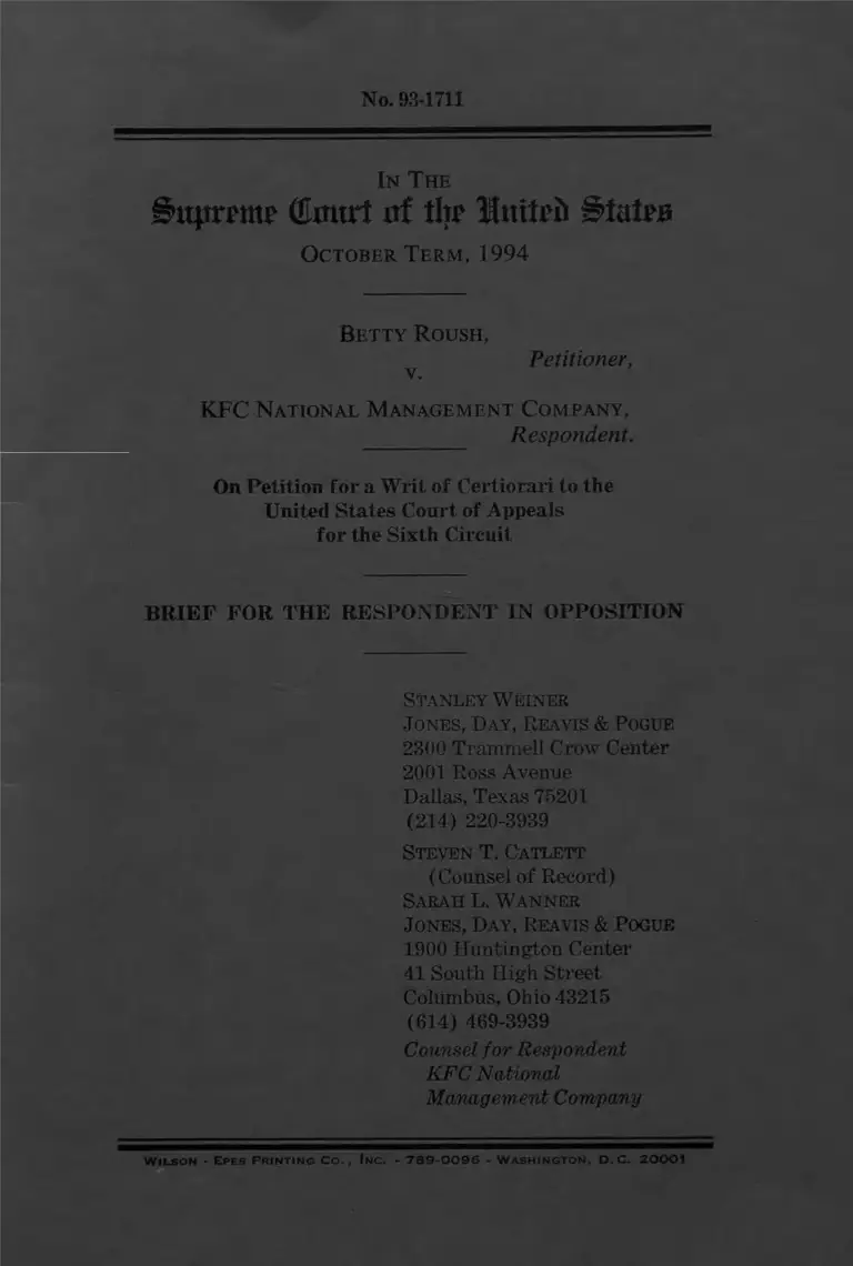 Roush v KFC National Management Company Brief for the Respondent in Opposition preview