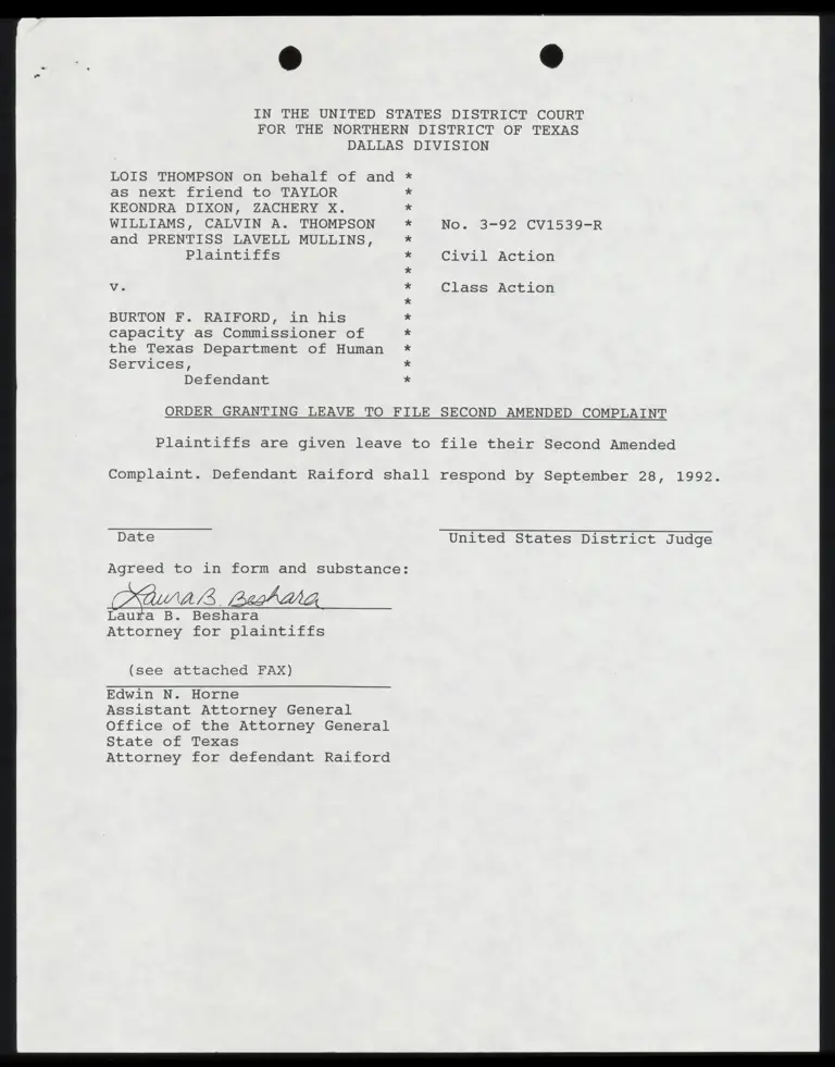 Order Granting Leave to File Second Amended Complaint preview