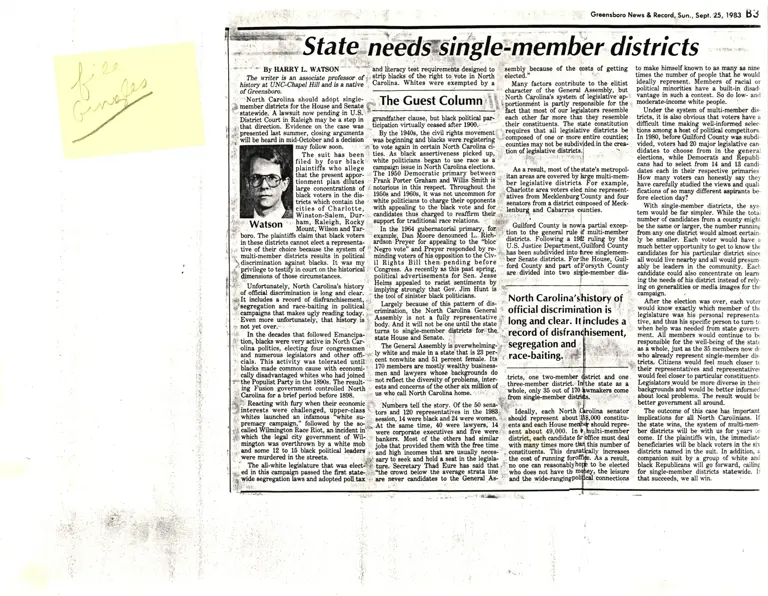 State Needs Single-Member Districts News Clipping preview