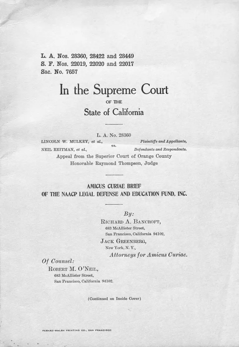 Mulkey v. Reitman Amicus Curiae Brief preview
