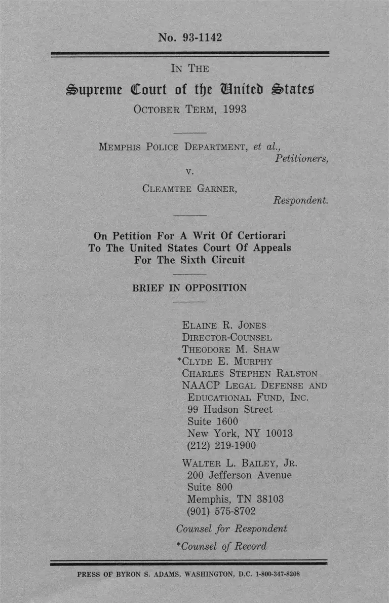 Memphis Police Department v. Garner Brief in Opposition preview