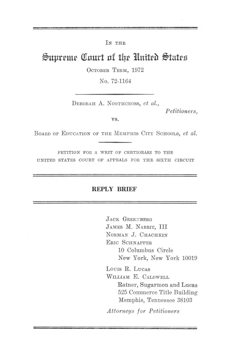 Northcross v. Memphis City Schools Board of Education Reply Brief preview