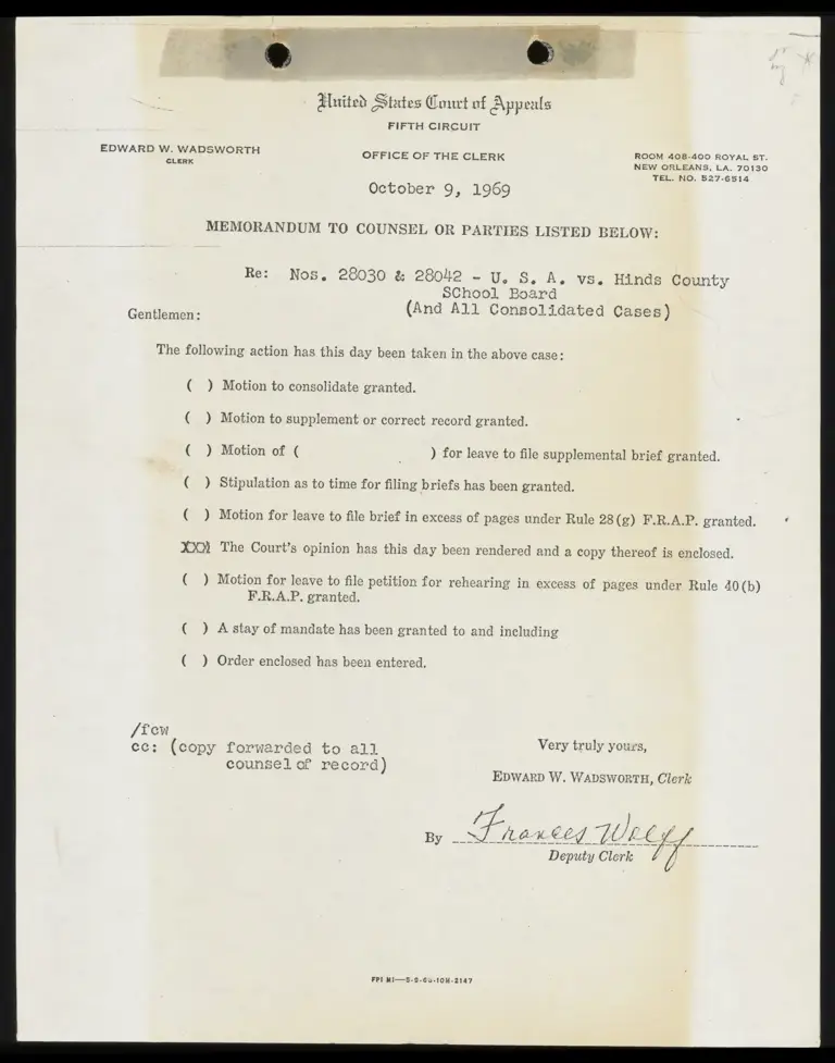 Memorandum to Counsel RE: Order preview