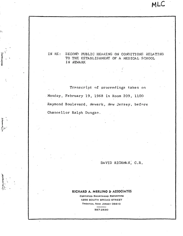2nd Public Hearing on Conditions Relating to the Establishment of a Medical School in Newark, NJ preview