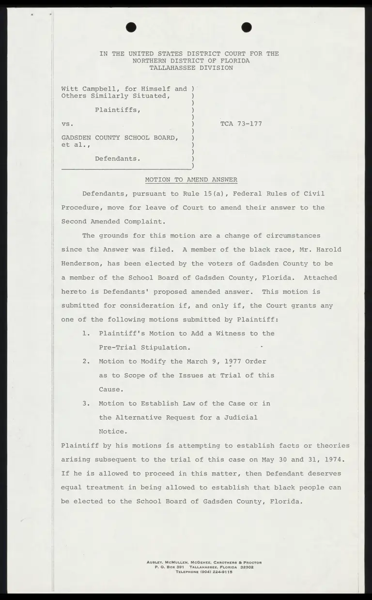 Motion to Amend Answer preview