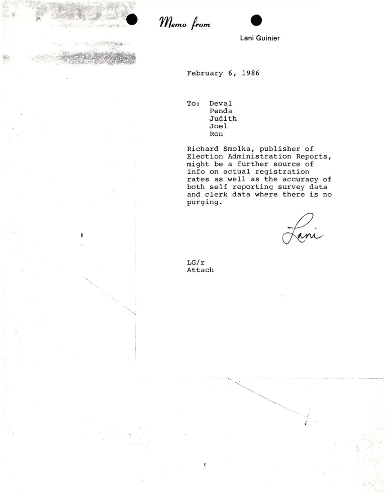 Memorandum from Lani Guinier to Patrick, Hair, Reed, Berger, and Ellis preview