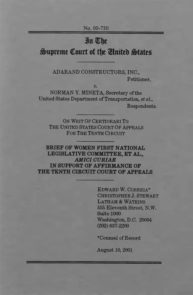 Adarand Constructors, Inc. v. Mineta Brief of Women First National Legislative Committee, et al. Amici Curiae preview