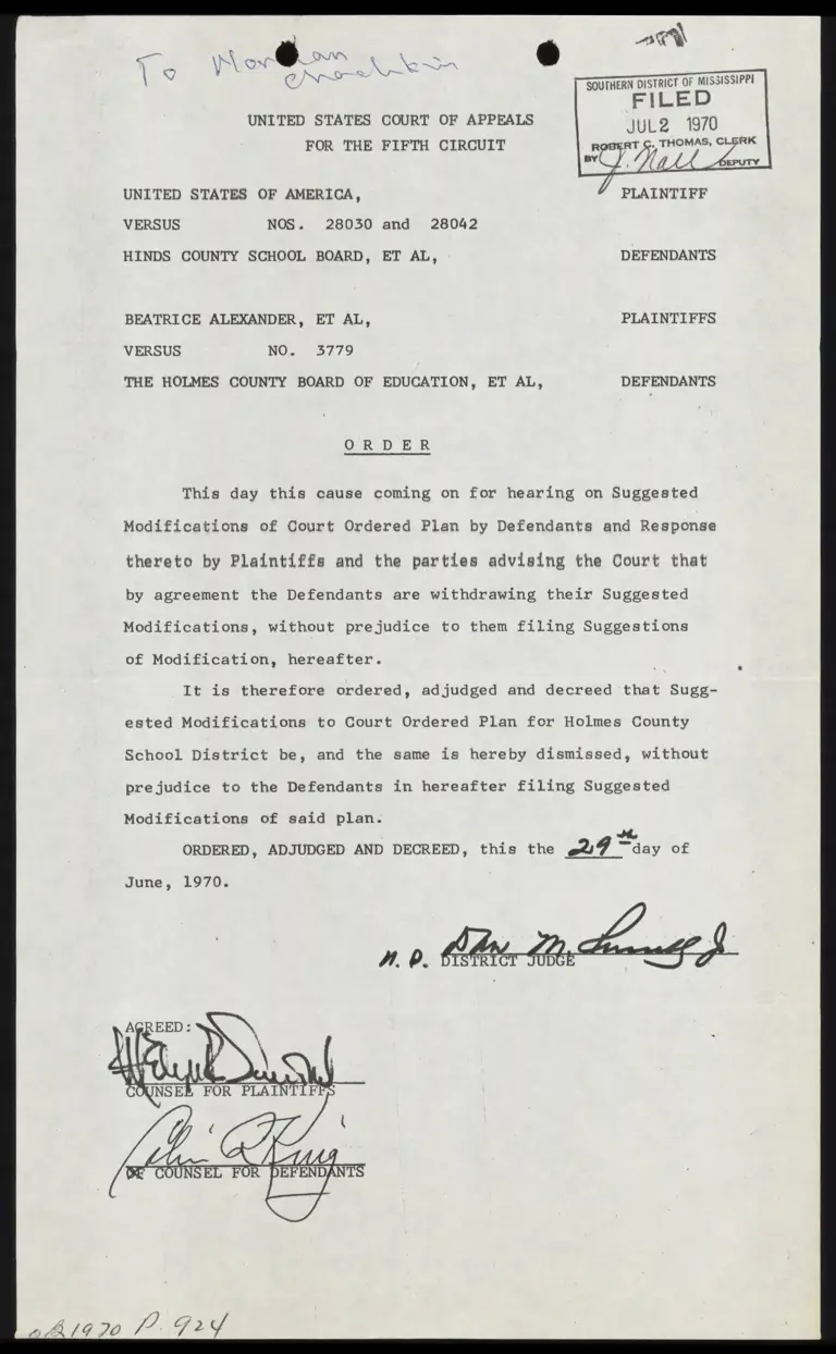 Order to Dismissing Modifications to Holmes County Plan preview