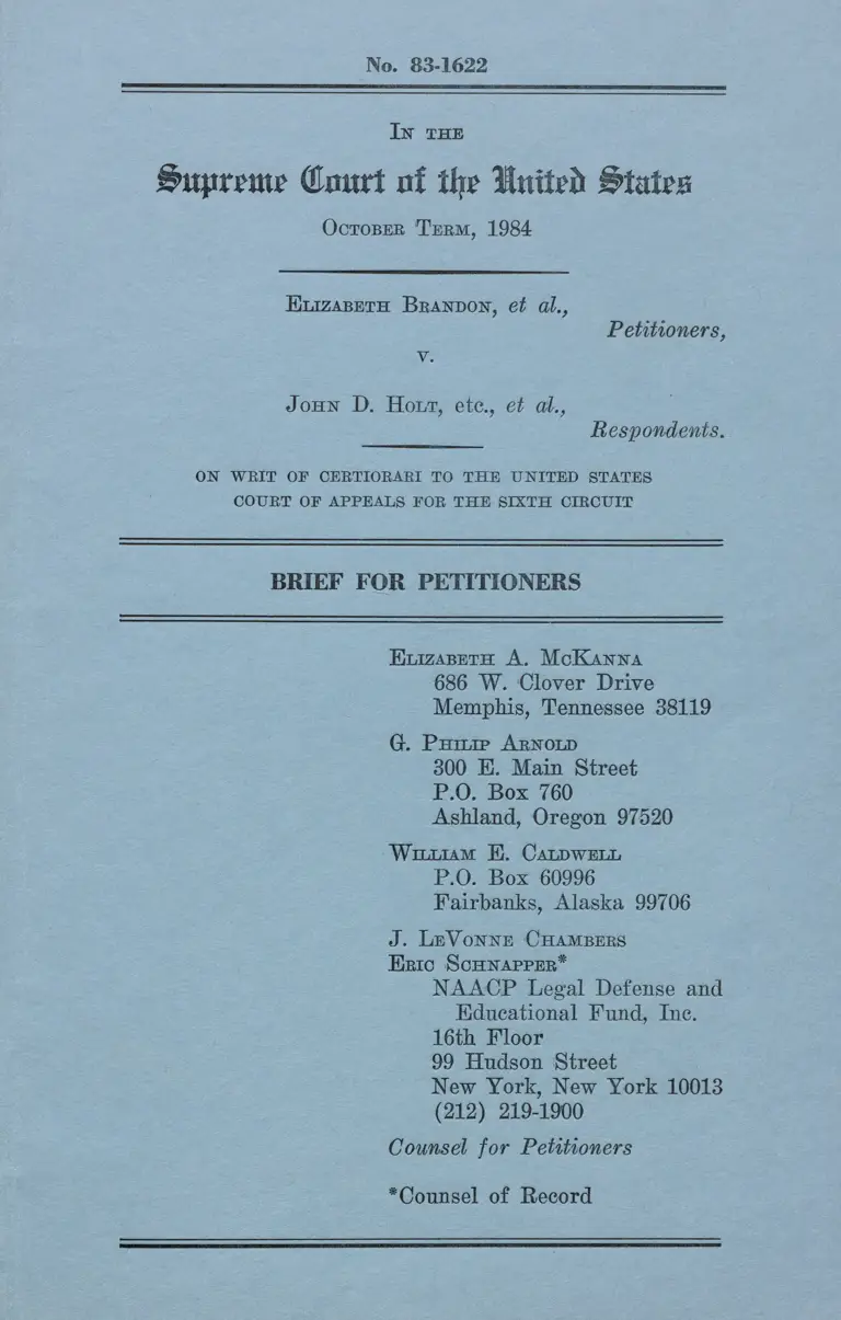Brandon v. Holt Brief for Petitioners preview