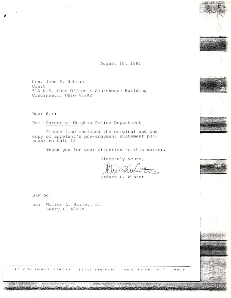 Correspondence from Winter to Hehman Re: Civil Appeal Pre-Argument Statement preview