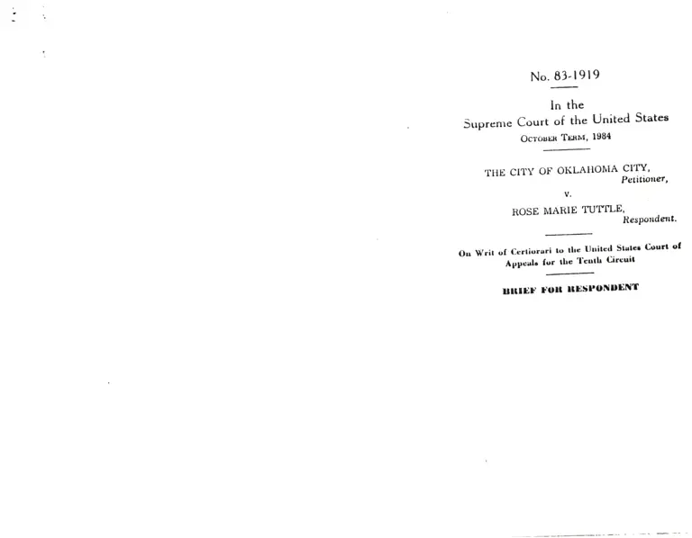 Oklahoma City v. Tuttle Brief for Respondent preview