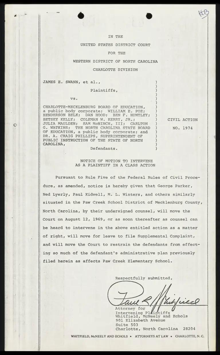 Notice and Motion to Intervene as a Plaintiff in a Class Action; Complaint of Intervening Plaintiffs preview